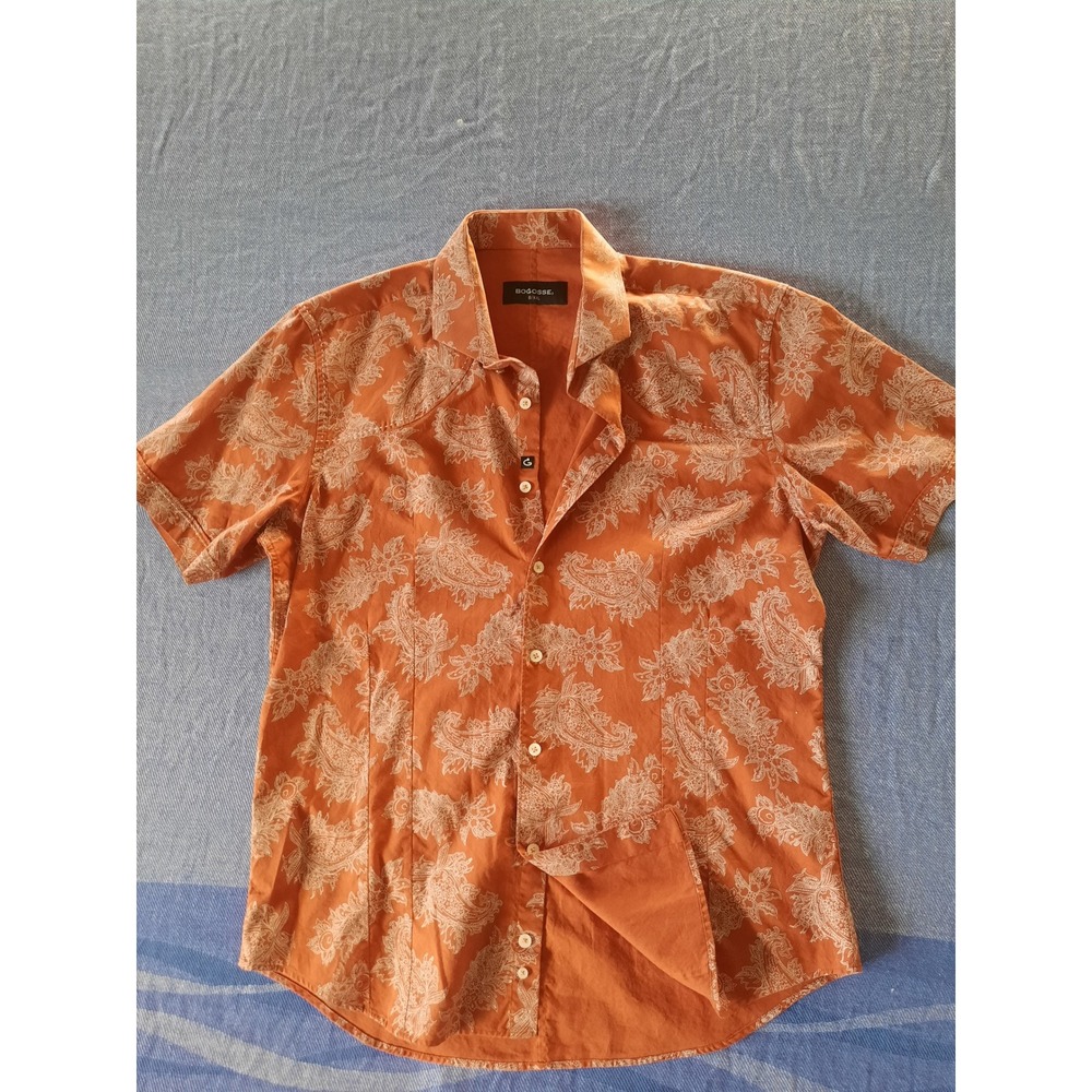 Bogosse Men XXL Burnt Orange All over Paisley print  Short Sleeve Buttons Shirt